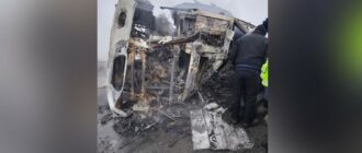 На&nbsp;автодороге Бишкек&nbsp;&mdash; Ош&nbsp;загорелся бензовоз: два человека погибли